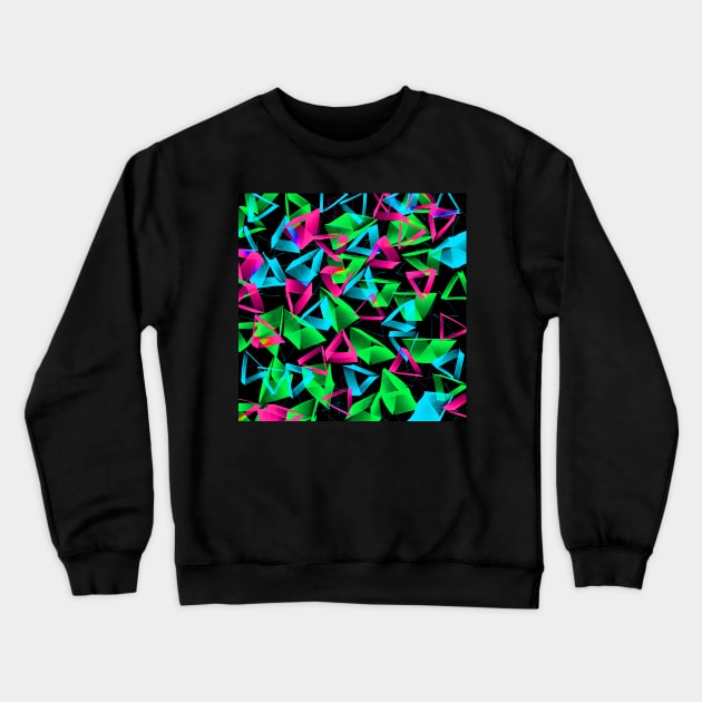 3D Green Pink Blue Triangles on Black Abstract Crewneck Sweatshirt by Klssaginaw